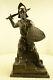 Médiévale Knight Sur Cheval Bronze Statue, Signé Sculpture Marbre Figurine