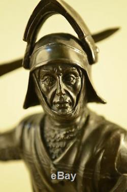 Médiévale Knight sur Cheval Bronze Statue, Signé Sculpture Marbre Figurine