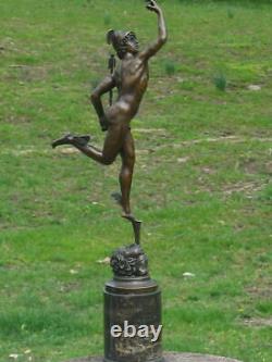 Mercury / Hermes & Cauceus Bronze Sur Marbre Base Signé Sculpture Art Fonte