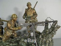 Militaria tranchée poilu soldat mitrailleur statue bronze ancien signé Gillet