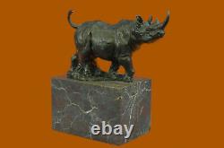 Milo Rhinocéros Serre-Livre Signé Original Marbre Base Bronze Sculpture Statue