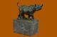 Milo Rhinocéros Serre-livre Signé Original Marbre Base Bronze Sculpture Statue