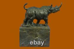 Milo Rhinocéros Serre-Livre Signé Original Marbre Base Bronze Sculpture Statue