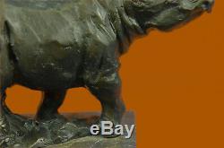 Milo Rhinocéros Serre-Livre Signée Original Marbre Base Sculpture Statue Nr