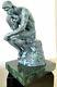 Noble Bronze Statue De Le Penseur Sur Base En Marbre Signé Rodin Nachguss