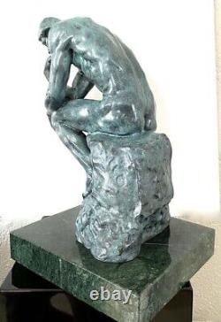 Noble Bronze Statue De Le Penseur Sur Base en Marbre Signé Rodin Nachguss