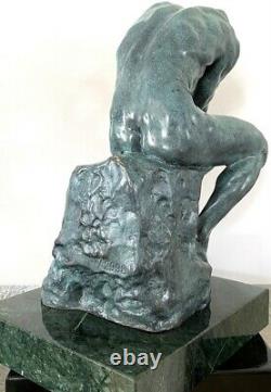 Noble Bronze Statue De Le Penseur Sur Base en Marbre Signé Rodin Nachguss