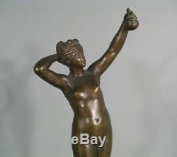 Nue Féminin Ève A La Pomme Diane Sculpture Ancienne Bronze Signé Otto Rasmussen