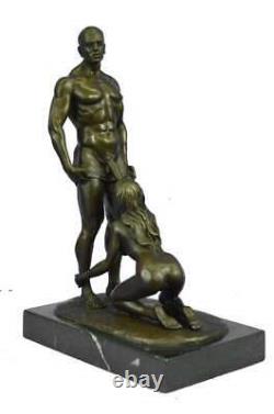 Original Sculpture en Bronze Erotique Plaisir Oral Socle Marbre Signée J. Mavchi