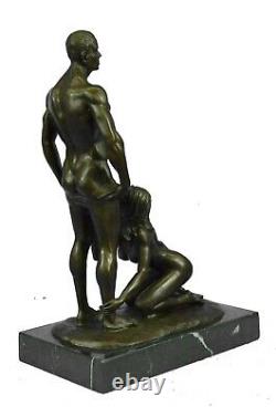 Original Sculpture en Bronze Erotique Plaisir Oral Socle Marbre Signée J. Mavchi