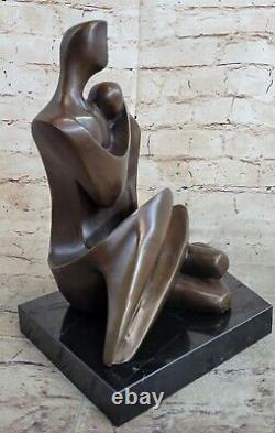 Original Signé Abstrait Mâle Femelle Couple Bronze Sculpture Marbre Base