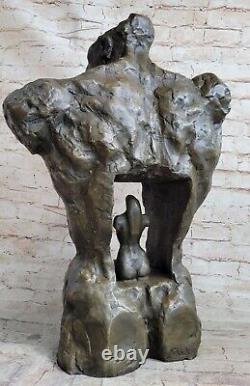 Original Signé Abstrait Mâle Femelle Couple Bronze Sculpture Marbre Base