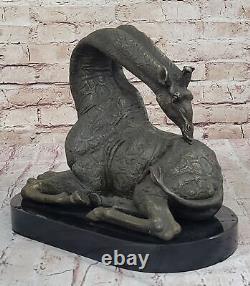 Original Signé Africain Gracieux Girafe Assis Bronze Sculpture Marbre Deco Nr