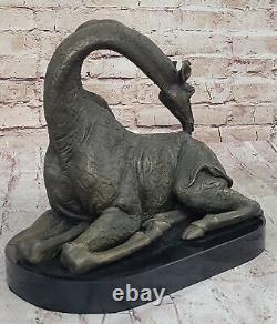 Original Signé Africain Gracieux Girafe Assis Bronze Sculpture Marbre Deco Nr