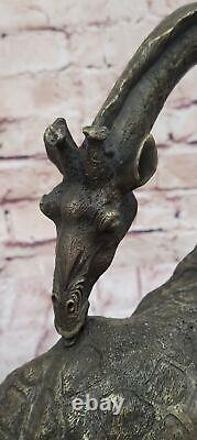 Original Signé Africain Gracieux Girafe Assis Bronze Sculpture Marbre Deco Nr