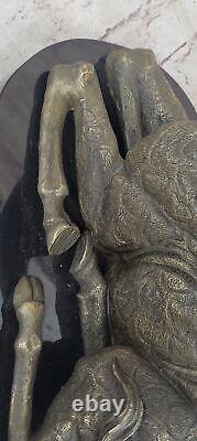 Original Signé Africain Gracieux Girafe Assis Bronze Sculpture Marbre Deco Nr