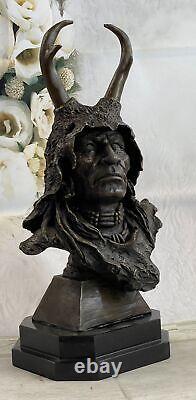 Original Signé Milo Native Américain Bronze Sculpture Marbre Statue Affaire