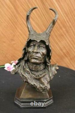 Original Signé Milo Native Américain Bronze Sculpture Marbre Statue Affaire