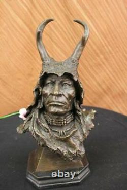 Original Signé Milo Native Américain Bronze Sculpture Marbre Statue Affaire