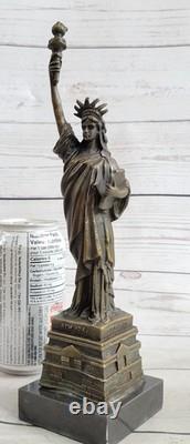 Original Signé Pure Bronze Marbre Base Statue De Liberté Ny New York Sculpture