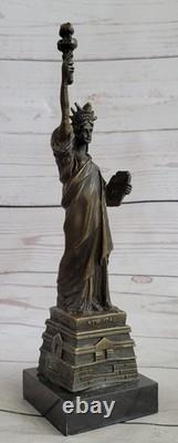 Original Signé Pure Bronze Marbre Base Statue De Liberté Ny New York Sculpture