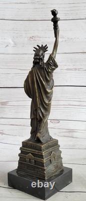 Original Signé Pure Bronze Marbre Base Statue De Liberté Ny New York Sculpture