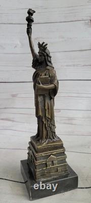 Original Signé Pure Bronze Marbre Base Statue De Liberté Ny New York Sculpture
