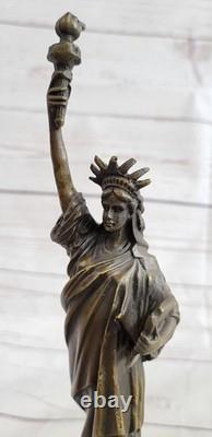 Original Signé Pure Bronze Marbre Base Statue De Liberté Ny New York Sculpture