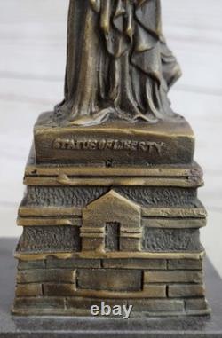 Original Signé Pure Bronze Marbre Base Statue De Liberté Ny New York Sculpture