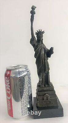 Original Signé Pure Bronze Marbre Base Statue De Liberty Ny New York Sculpture