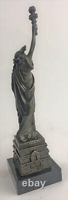 Original Signé Pure Bronze Marbre Base Statue De Liberty Ny New York Sculpture