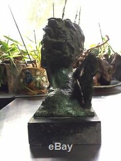 Ouline Alexandre. Buste Dhomme. Bronze A Patine Verte Sur Socle Marbre Noir