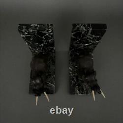 Paire de serre-livres éléphants en bronze signés Carvin bases en marbre M3300