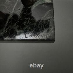 Paire de serre-livres éléphants en bronze signés Carvin bases en marbre M3300