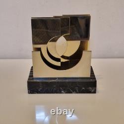 Paola Martelli Sculpture abstraite bronze et marbre Signée Space age