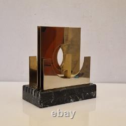 Paola Martelli Sculpture abstraite bronze et marbre Signée Space age