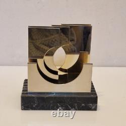 Paola Martelli Sculpture abstraite bronze et marbre Signée Space age