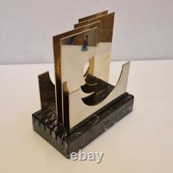 Paola Martelli Sculpture abstraite bronze et marbre Signée Space age