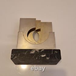 Paola Martelli Sculpture abstraite bronze et marbre Signée Space age