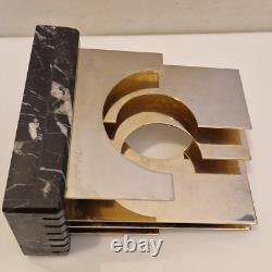 Paola Martelli Sculpture abstraite bronze et marbre Signée Space age