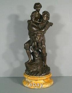 Paul Et Virginie Les Jeunes Amoureux Sculpture Bronze Ancien Signé R. Bauër