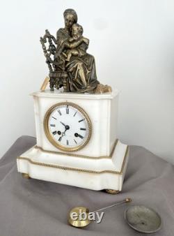 Pendule borne marbre Blanc avec bronze signée Tardy empire napoléon 19eme