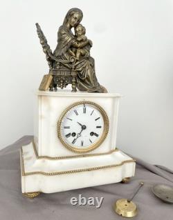 Pendule borne marbre Blanc avec bronze signée Tardy empire napoléon 19eme