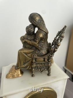 Pendule borne marbre Blanc avec bronze signée Tardy empire napoléon 19eme