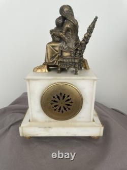 Pendule borne marbre Blanc avec bronze signée Tardy empire napoléon 19eme
