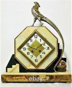 Pendule / garniture Art Deco signée FRECOURT marbre bronze onyx clock