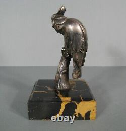 Perroquet Sculpture Animalière Bronze Argenté Ancien Art Déco Signé Charles