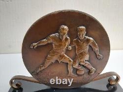 Plaque Commerative Bronze Et Marbre Joueurs De Football Signee Georges Contaux