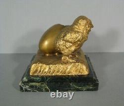 Poussin Sortant De L'oeuf Sculpture Animalière Bronze Ancien Signé Raphanel