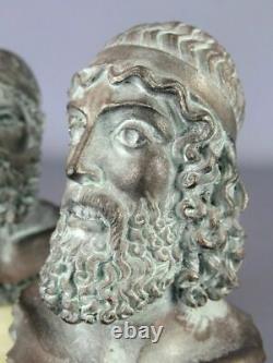 Rare Belles Statues Bustes Poudre Marbre Patiné Bronze Signée Socle En Onyx